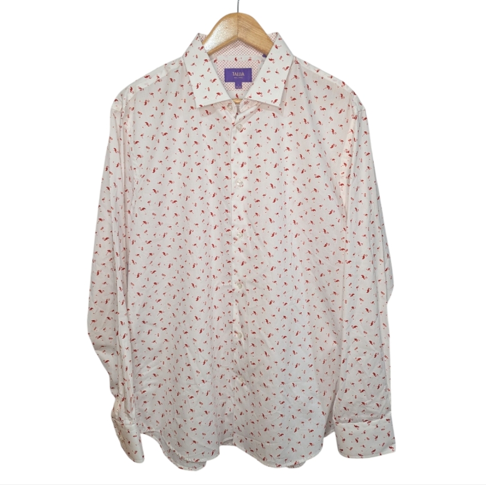 Tallia Flamingo Print Long Sleeve Button Down Shirt Size Large
